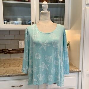 Anthony’s Resort Wear Aqua Shell Starfish Print Top Size XL